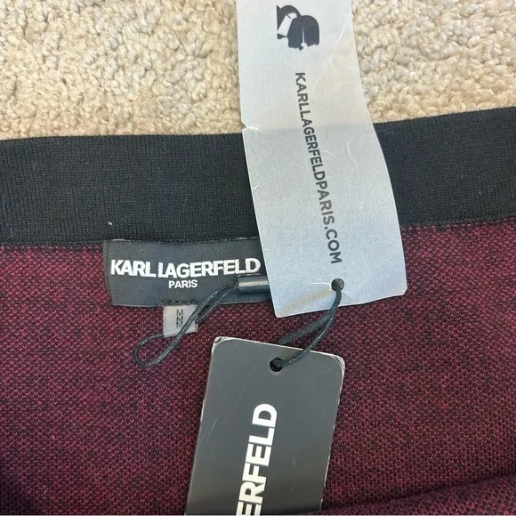 KARL Lagerfeld red Burgundy black geometric print knit pencil skirt Sz M NWT - Picture 5 of 11